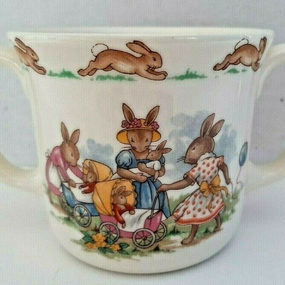 BUNNYKINS Mug / Double HANDLE Cup / VINTAGE ROYAL DOULTON BONE CHINA 1936 - Picture 1 of 3